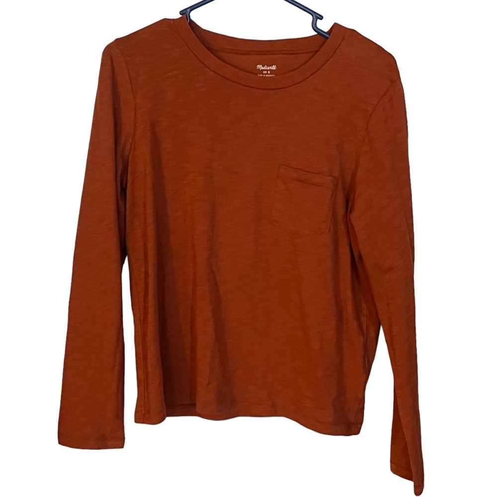 Madewell Long Sleeve Pocket Tee in Rust Orange